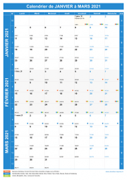 Calendrier scolaire pour Janvier à Mars 2021 portrait 1