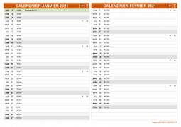 Calendrier pour les mois de Janvier et Février 2021 paysage 2