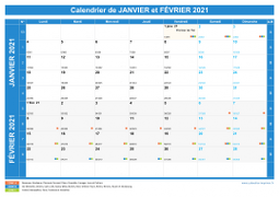 Calendrier scolaire pour Janvier et Février 2021 paysage 1