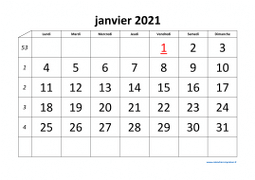 Calendrier janvier 2021 modele 01