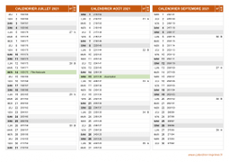 Calendrier pour les mois de Juillet à Septembre 2021 paysage 2