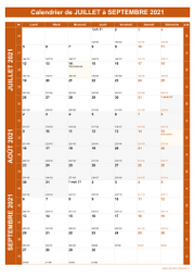 Calendrier pour les mois de Juillet à Septembre 2021 portrait 1