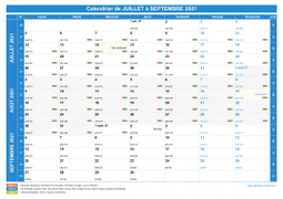 Calendrier scolaire pour Juillet à Septembre 2021 paysage 1