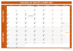 Calendrier pour les mois de Juillet et Août 2021 paysage 1