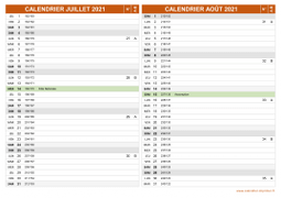 Calendrier pour les mois de Juillet et Août 2021 paysage 2