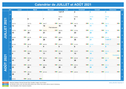 Calendrier scolaire pour Juillet et Août 2021 paysage 1