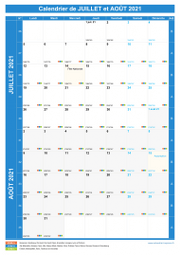 Calendrier scolaire pour Juillet et Août 2021 portrait 1