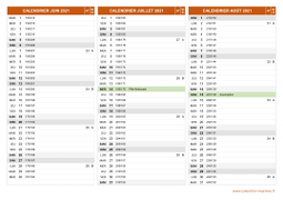 Calendrier pour les mois de Juin à Août 2021 paysage 2