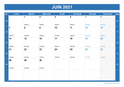Calendrier juin 2021 paysage avec vacances, jours fériés et numéros de semaine