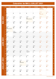 Calendrier pour les mois de Mai à Juillet 2021 portrait 1