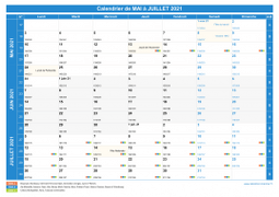 Calendrier scolaire pour Mai à Juillet 2021 paysage 1