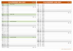 Calendrier pour les mois de Mai et Juin 2021 paysage 2