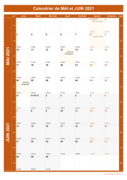 Calendrier pour les mois de Mai et Juin 2021 portrait 1