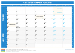 Calendrier scolaire pour Mai et Juin 2021 paysage 1