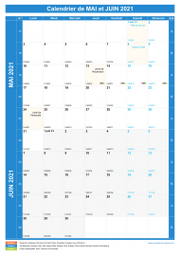Calendrier scolaire pour Mai et Juin 2021 portrait 1