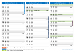 Calendrier scolaire pour Mars à Mai 2021 paysage 2