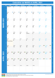 Calendrier scolaire pour Mars et Avril 2021 portrait 1