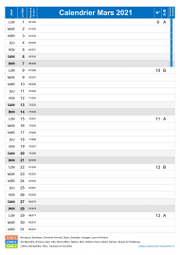 Calendrier mars 2021 portrait avec vacances, jours fériés et numéros de semaine