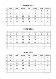 Calendrier 2021 par trimestre