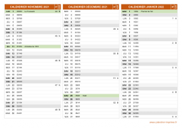 Calendrier pour les mois de Novembre 2021 à Janvier 2022 paysage 2