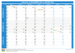 Calendrier scolaire pour Novembre 2021 à Janvier 2022 paysage 1