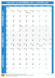 Calendrier scolaire pour Novembre 2021 à Janvier 2022 portrait 1