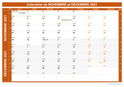 Calendrier pour les mois de Novembre et Décembre 2021 paysage 1
