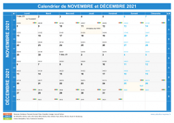 Calendrier scolaire pour Novembre et Décembre 2021 paysage 1