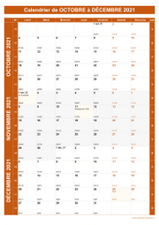 Calendrier pour les mois de Octobre à Décembre 2021 portrait 1