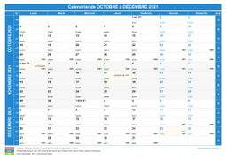 Calendrier scolaire pour Octobre à Décembre 2021 paysage 1