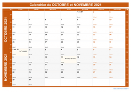 Calendrier pour les mois de Octobre et Novembre 2021 paysage 1