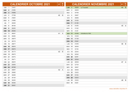 Calendrier pour les mois de Octobre et Novembre 2021 paysage 2