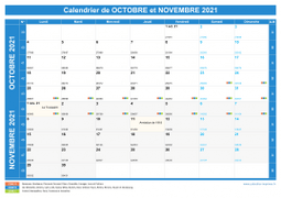 Calendrier scolaire pour Octobre et Novembre 2021 paysage 1