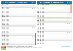 Calendrier scolaire pour Octobre et Novembre 2021 paysage 2