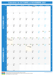 Calendrier scolaire pour Octobre et Novembre 2021 portrait 1