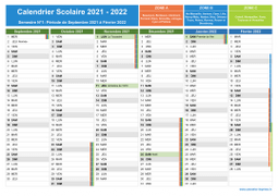 Calendrier scolaire 2021-2022 avec jours fériés à imprimer - Zones A-B-C - 1er semestre