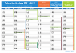 Calendrier scolaire 2021-2022 avec jours fériés à imprimer - Zones A-B-C - 2nd semestre
