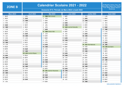 Calendrier scolaire 2021-2022 avec jours fériés - Zone B à imprimer - 2nd semestre
