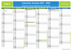 Calendrier scolaire 2021-2022 avec jours fériés - Zone C à imprimer - 1er semestre