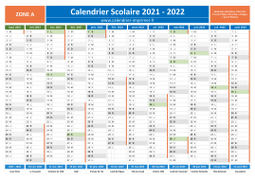 Calendrier scolaire 2021-2022 avec jours fériés - Zone A à imprimer