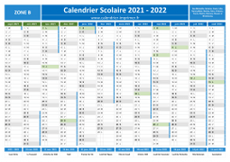 Calendrier scolaire 2021-2022 avec jours fériés - Zone B à imprimer