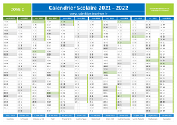 Calendrier scolaire 2021-2022 avec jours fériés - Zone C à imprimer