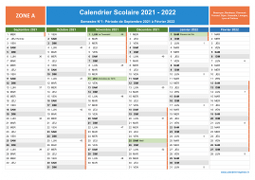 Calendrier scolaire 2021-2022 avec jours fériés et numéros de semaine - Zone A - 1er semestre