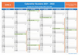 Calendrier scolaire 2021-2022 avec jours fériés et numéros de semaine - Zone A - 2nd semestre