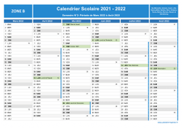 Calendrier scolaire 2021-2022 avec jours fériés et numéros de semaine - Zone B - 2nd semestre