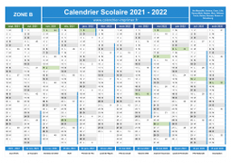 Calendrier scolaire 2021-2022 avec jours fériés et numéros de semaine - Zone B