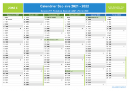Calendrier scolaire 2021-2022 avec jours fériés et numéros de semaine - Zone C - 1er semestre