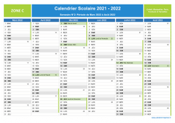 Calendrier scolaire 2021-2022 avec jours fériés et numéros de semaine - Zone C - 2nd semestre
