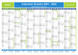Calendrier scolaire 2021-2022 avec jours fériés et numéros de semaine - Zone C