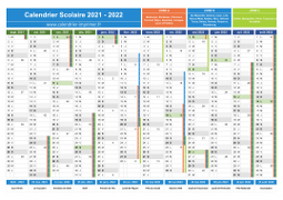 Calendrier scolaire 2021-2022 avec jours fériés et numéros de semaine - Zones A-B-C